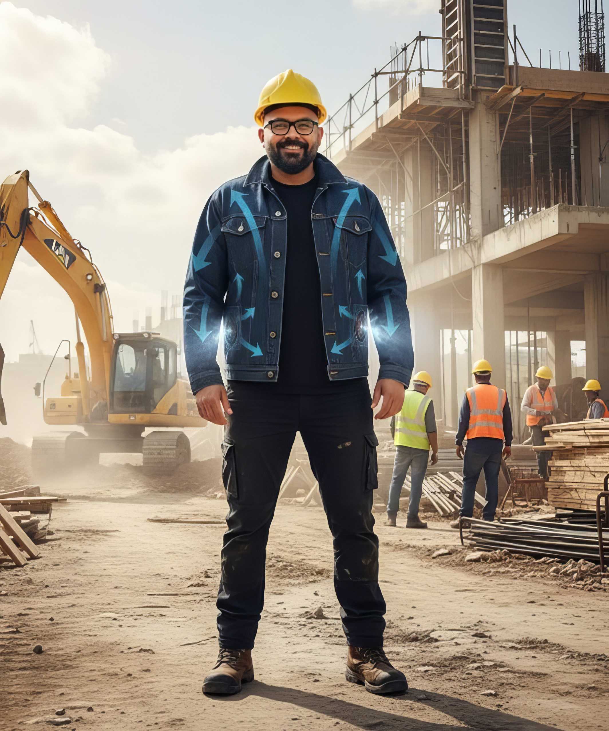 Worker wearing a Hikari Cool cooling jacket on an outdoor site in the UAE